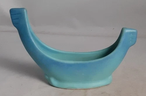 Van Briggle Pottery Teal Gondola Viking Boat Flower Vase Planter EXC.