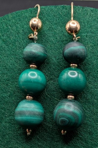 Natürliche Malachit Perlen 14K Gelbgold Ohrhänger mit Hebelverschluss - Bild 6 von 10