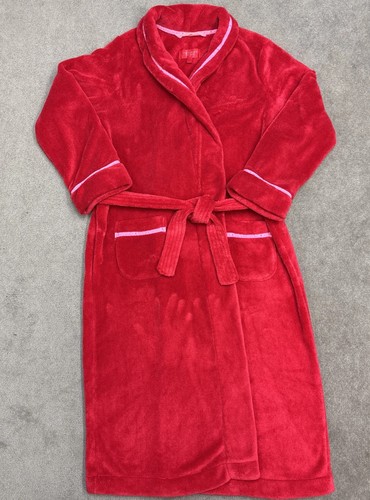 Albornoz rojo felpa Victoria’s Secret rosa ribete bolsillos talla grande - Imagen 1 de 4