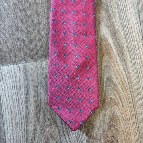 Thomas Pink Mens Silk Tie Pink Blue Geometric Stars Suit Smart England Made 9cm - Picture 2 of 7