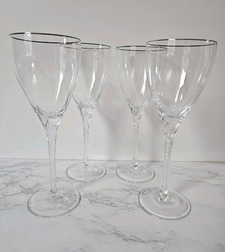 Cuatro copas de agua de cristal de platino Lenox Encore de vástago retorcido copas de vino A16 - Imagen 1 de 9