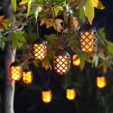 Solar Patio Lights Smart Garden Cool Flame String Lights Black 10 Bulbs 4.7m LED - Picture 2 of 7