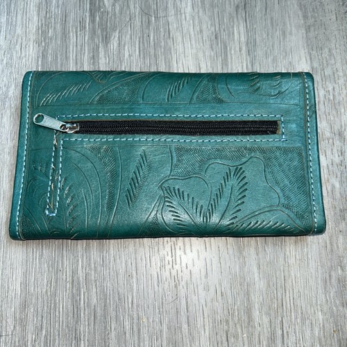JL Saldivar Turquoise Tooled Leather Wallet Paraguay Southwestern - Picture 2 of 5