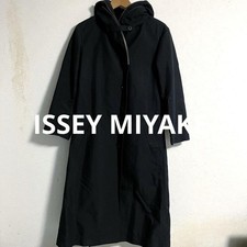 Issey Miyake 90s Long Black Coat with Hood  Button, Used