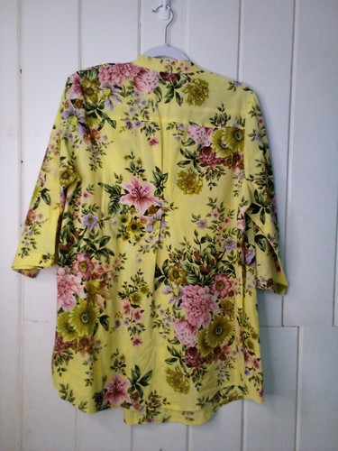 Blusa Denim 24/7 Mujer 14W Abotonada Manga 3/4 100% Algodón Floral Amarillo - Imagen 11 de 15