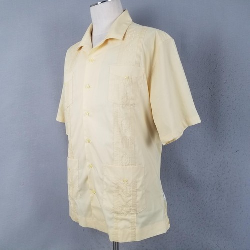Cubavera Guayabera Shirt Mens XL Yellow Short Sleeve Embroidered 4 Pocket Casual - Picture 5 of 13