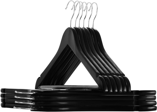 Solid Wooden Suit Hangers Black 10Pack Heavy Duty Coat Hangers with Non-Slip Bar - Picture 10 of 11