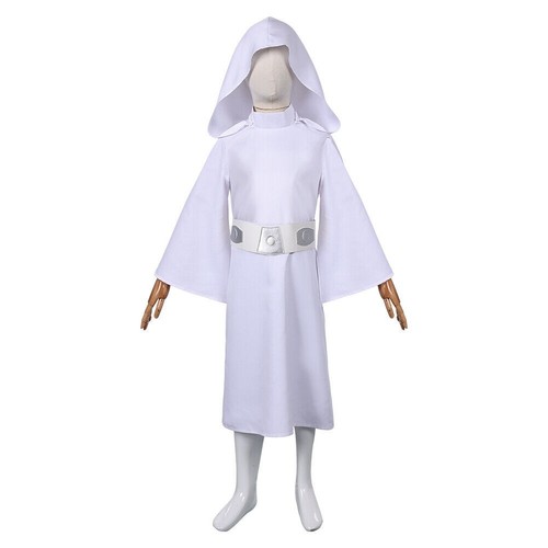 Star Wars Princess Leia Kid Cosplay white Dress Hat Belt Costume Halloween Suit - Picture 6 of 12