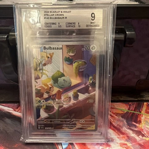 Pokémon TCG Bulbasaur Holo Card Stellar Crown Illustration, Rare, 143/142 BGS 9