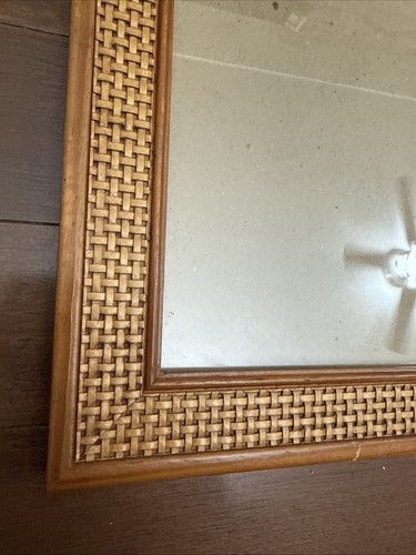 Cornice portafoto vintage in legno stile rattan bambù intrecciato 12,5x10,5" - Foto 2 di 4