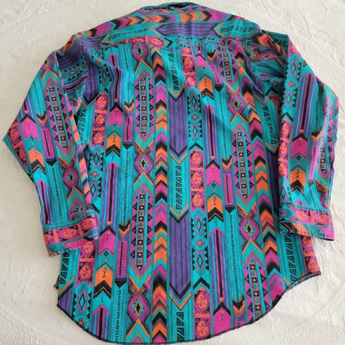 Vintage Wrangler Brushpopper Shirt Checotah Western Aztec Mens Large 16-16 1/2 - Picture 3 of 11