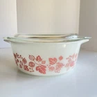 Vintage PYREX #472 Gooseberry Pink & White Casserole Dish Glass Lid 1.5 Qt EXC!