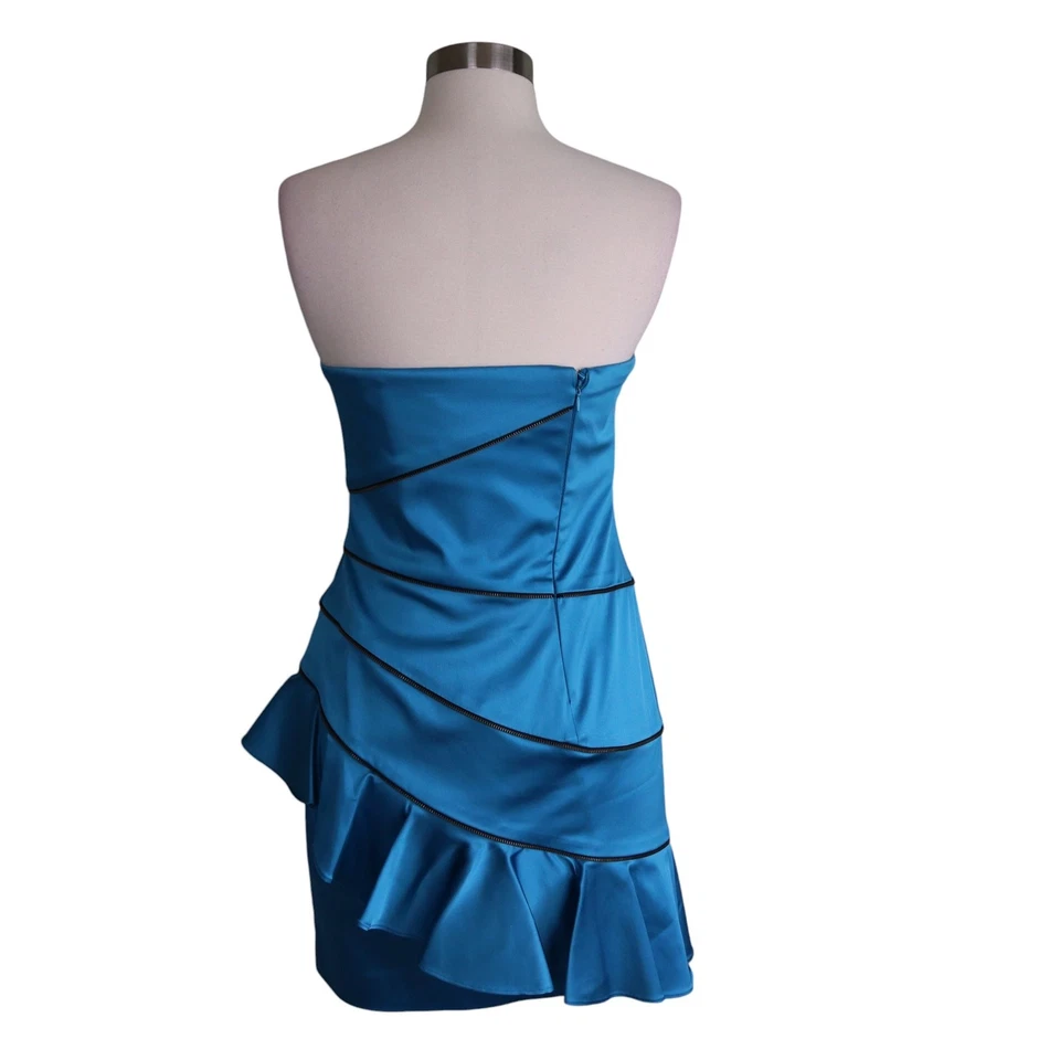 Vestido de cóctel Jill Stuart para mujer sin tirantes talla 4 satinado con volantes y cremallera Foto 4 de 4