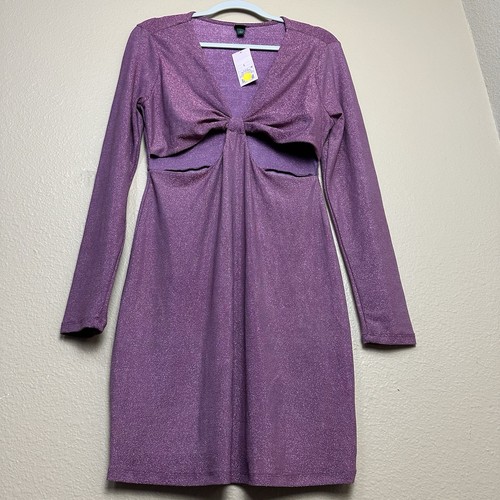 Wild Fable rosa glitzerndes ausgeschnittenes Minikleid Damen Größe Large tiefer Ausschnitt Glitzer - Bild 3 von 8