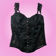 Y2K Frederick  s of Hollywood Black Satin  Lace Corset Top