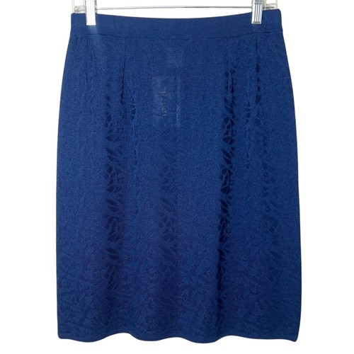 Gonna dritta Misook floreale testurizzata maglia elasticizzata blu navy taglia small nuova con etichetta - Foto 7 di 8