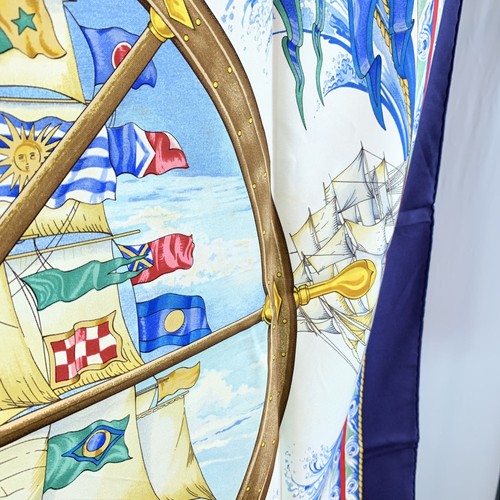 Authentic Hermes Vintage Blue Silk Scarf Vive le Vent 1992 Toutsy Bourthoumieux - Picture 5 of 6