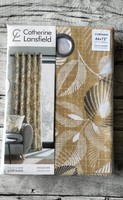 Catherine Lansfield Ochre Curtains 46 x 72 Leafs Design. New In Pack