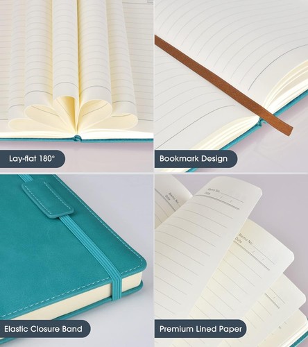 Lined Journal Notebook for Women Men,256 Pages A5 Hardcover Leather A5, Blue - Picture 6 of 7