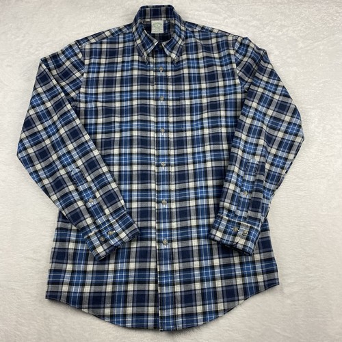 Brooks Brothers Shirt Men's Medium Blue/Gray Plaid Milano Fit Soft Touch - Picture 5 of 9