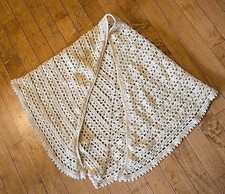 Vintage Hand Crocheted Ivory Triangle Shawl Acrylic Yarn OSFM