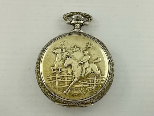 Doxa Horse Racing Antique Swiss Amazing Art Deco Men Pocket Watch w/ Enamel Dial - Picture 7 of 14