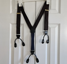 Suspenders Mens Leather Y Back Button Loop Blue Maroon Adjustable Stripe