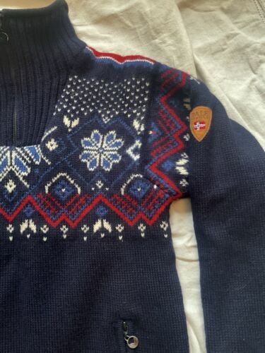 $580 Dale of Norway Navy Fongen Weatherproof WOOL Sweater L Norwegian Ski coat - Picture 16 of 23