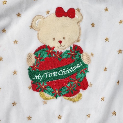Simply Basic Baby's First Christmas Sleeper Size 0-3 Mo White Stars Matching Hat - Picture 2 of 6