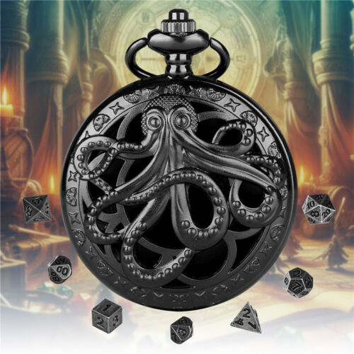 7pz/Set Dadi Poliedrici Metallo Nero DND Gioco di Ruolo in Pocket Box Polpo - Foto 6 di 11
