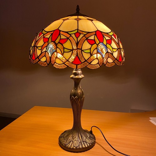 ANTIQUE TIFFANY STYLE TABLE LAMP 16 INCH STAINED GLASS SHADE HOME DECOR UK - Picture 3 of 16