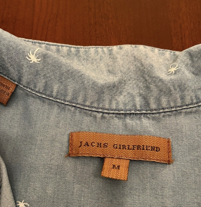 JACHS GIRLFRIEND Chambray Palm Tree Button-down T… - image 3