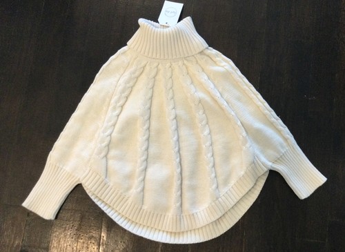 VIRGIL KIDS GIRLS TURTLENECK FALL PONCHO CABLE KNIT SWEATER 5T 110cm Cream Cape - Picture 1 of 4