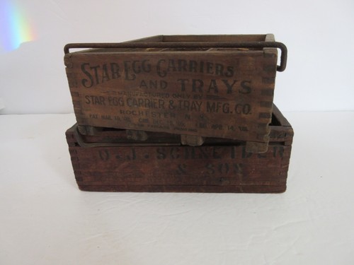 Antique 1900s Star Chicken Egg Carrier Wood Tray Crates O.J. Schneider 2 Dozen - Picture 2 of 12