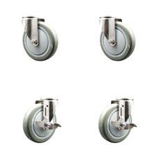 5 Inch 316SS Gray Polyurethane Wheel Swivel Bolt Hole Caster Set 2 Brakes SCC