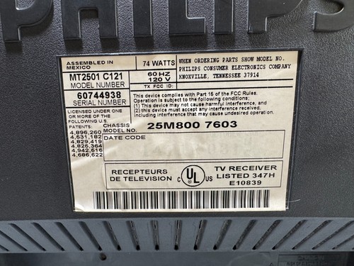 Philips MT2501 C121 25" CRT TV Retro Gaming Television Vintage Coax Input Only - Picture 7 of 7
