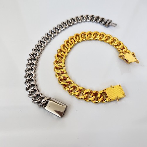 Set 2 Mode Damen Herren Gold Silber Ton Kubanische Panzerkette Gliederkette Armband 15 mm 8 Zoll - Bild 12 von 23