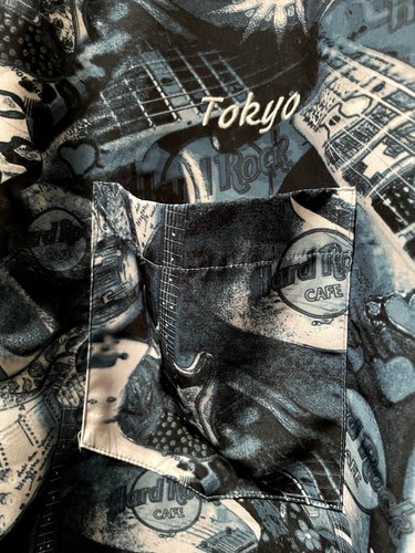 Hard Rock Cafe Tokyo Hawaiian Shirt Blue Floral Button Front Men's Size XL - Picture 2 of 15