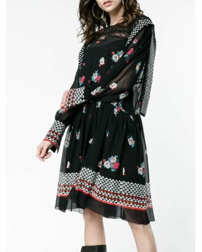 Vestido Philosophy Di Lorenzo Serafini Seda Gasa Estilo Años 20 Negro Floral 40 - Imagen 2 de 10