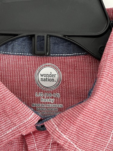 Wonder Nation Boy’s Red & White Short Sleeve Button Up Shirt Size L 10/12 Husky - Picture 3 of 3