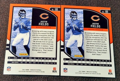 2021 Panini Absolute Rookie Justin Fields RC #108 Chicago Bears (2) - Picture 2 of 2