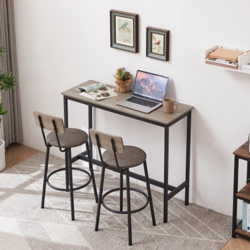 Bar Table Set Dining Sets with 2 Bar stools PU Soft seat with backrest, Grey - Picture 2 of 15