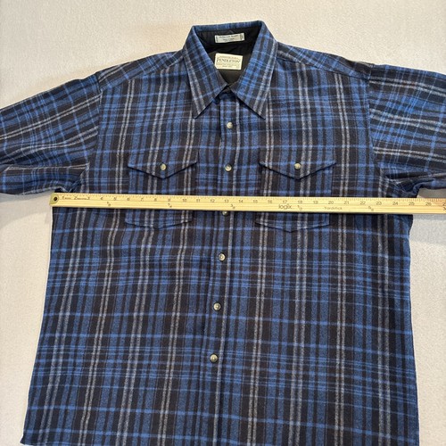 Pendleton LARGE 100% Schurwolle schwarz/blau/grau kariertes Hemd mit Knöpfen TOP - Bild 6 von 7