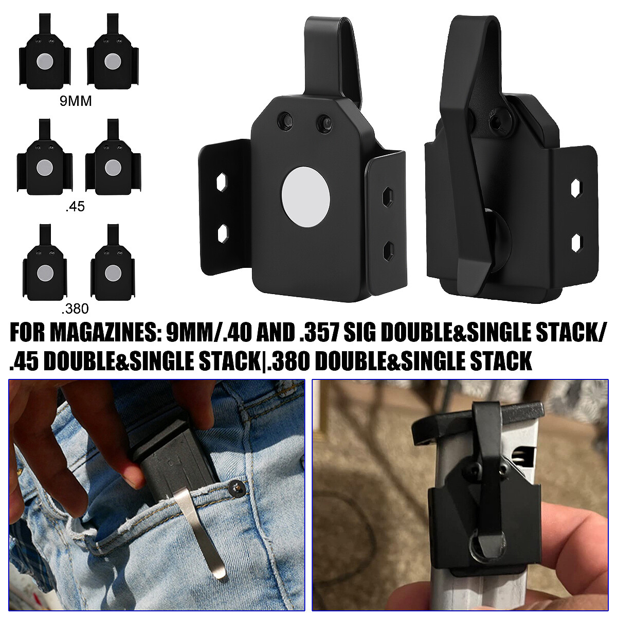 2 Pack Magnetic Pocket Magazine Holder Fits 9mm/.40/.45/.380 Double&Single Stack-image