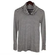 Loft Black/White Striped Pullover Top Cowl Neck Long Sleeves Size XS