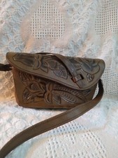 Hand Tooled Handmade Brown Leather Shoulder Bag Purse