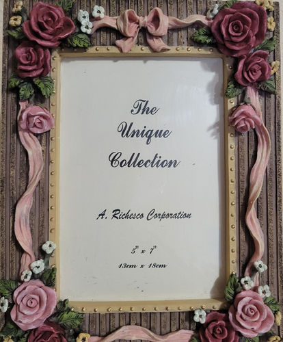 The Unique Collection 5"x7" Rosa Malva Rose Fiori Fiocco Nastro Telaio Cottage Co - Foto 9 di 11