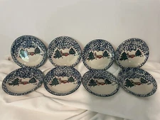 Vintage Tienshan Folkcraft Cabin in the Snow Set of 8 Salad Dessert Plates 7.5"