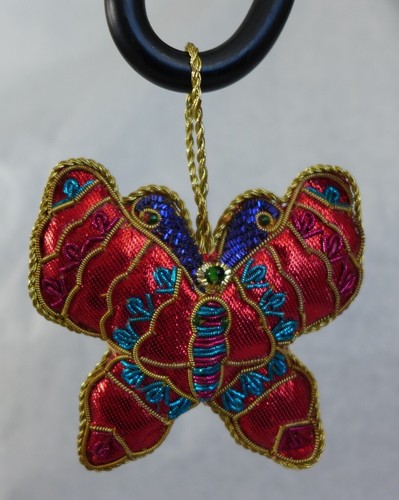 Handmade Zardozi Embroidery Beaded Butterfly Hanging Ornaments Set of 3 - Picture 6 of 16