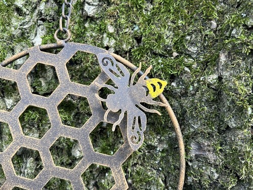 Garden Bell Wind Chime Bees Honeycomb Metal Ornament Outdorr Decor Brown - Picture 5 of 6